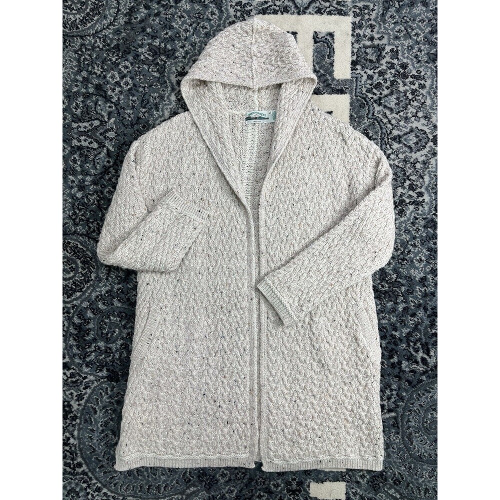 ARAN CRAFTS IRELAND WOMENS CARDIGAN HOODIE IVORY WOOL SIZE XL